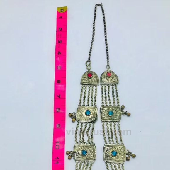 Silver Vintage Necklace with Turquoise Beads, Long Chain Necklace - Picture 6 of 8